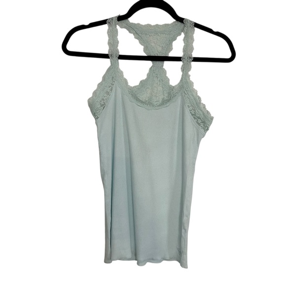 Abercrombie & Fitch Lace Racerback Tank Top Light Blue Size L Y2K Vintage Cami - Picture 1 of 8